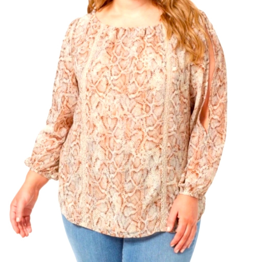 Jessica Simpson Plus Size Caroline Printed BoatNeck Blouse - Shadow Snake 1X NWT